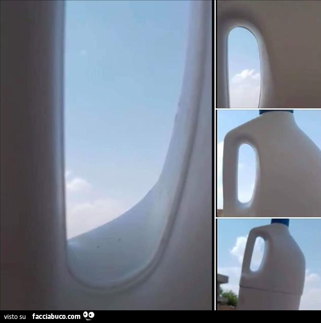 Finestrino dell'aereo? No, flacone di detersivo