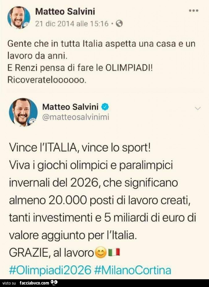 Matteo Salvini tweet sulle olimpiadi