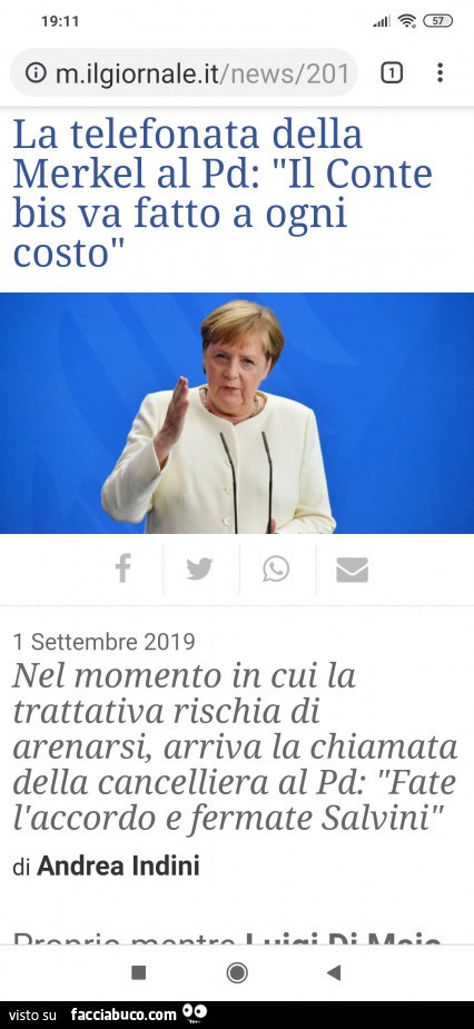 La telefonata della merkel al pd: il conte bis va fatto a ogni costo