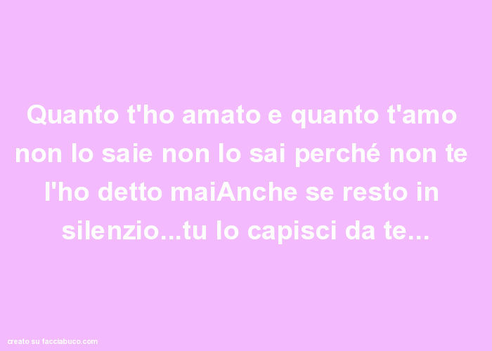 Quanto t'ho amato e quanto t'amo non lo saie non lo sai perché non te l'ho detto maianche se resto in silenzio… tu lo capisci da te
