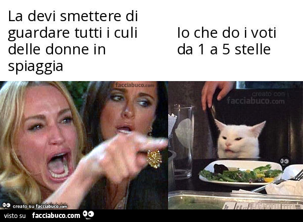 La devi smettere di guardare tutti i culi delle donne in spiaggia. Io che do i voti da 1 a 5 stelle