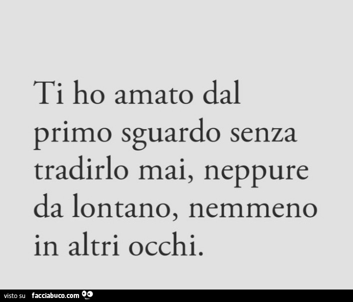 Ti ho amato dal primo sguardo senza tradirlo mai, neppure da lontano, nemmeno in altri occhi