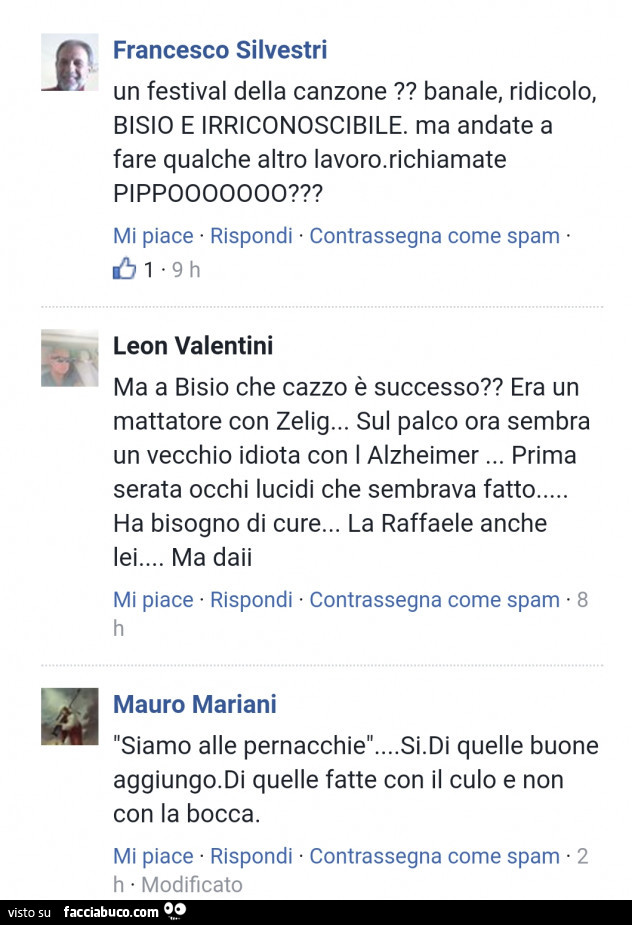 Francesco silvestri un festival della canzone? Banale, ridicolo, bisio e irriconoscibile. Ma andate a fare qualche altro lavoro. Richiamate pippooooooo?