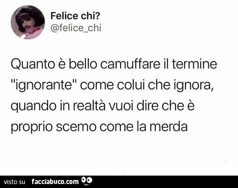 Quanto è bello camuffare il termine ignorante come colui che ignora, quando in realtà vuoi dire che è proprio scemo come la merda