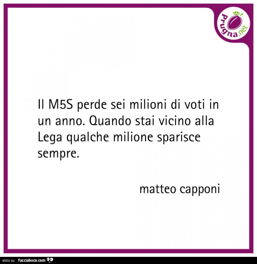 Il m5s perde sei milioni di voti in un anno. Quando stai vicino alla lega qualche milione sparisce sempre