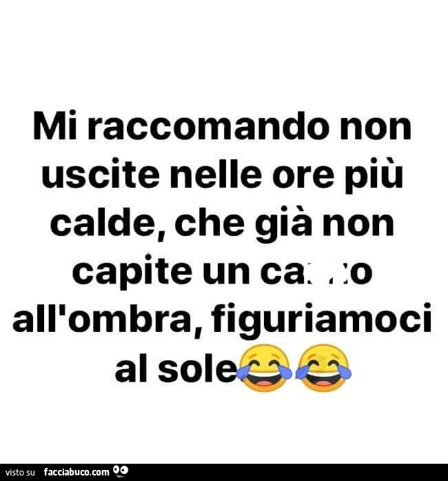 Mi raccomando non uscite nelle ore più calde, che già non capite un cazzo all'ombra, figuriamoci al sole