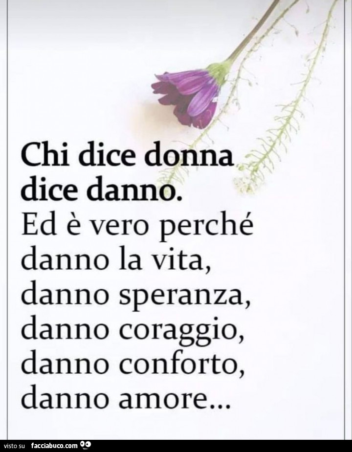 Chi dice donna, dice danno. Ed è vero perché danno la vita, danno speranza, danno coraggio, danno conforto, danno amore