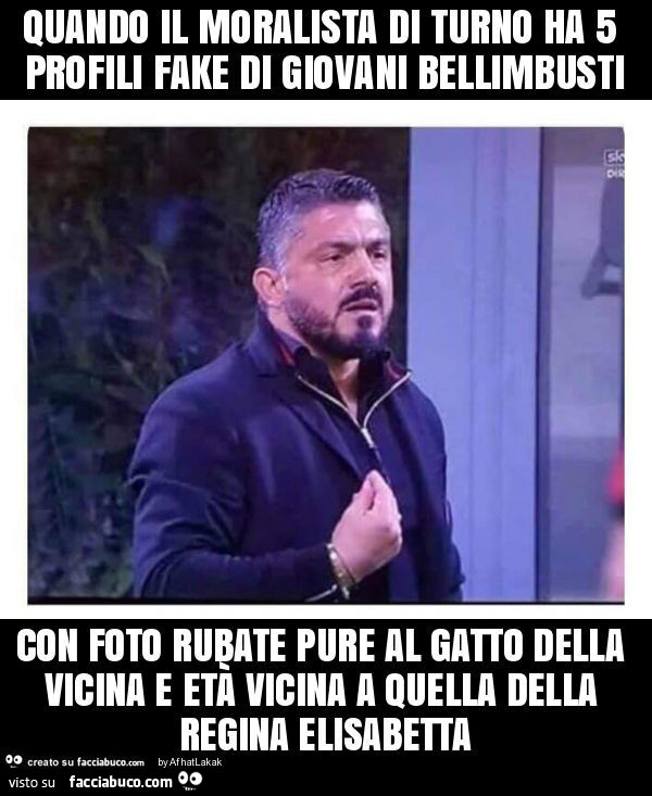 Quando il moralista di turno ha 5 profili fake di giovani bellimbusti con foto rubate pure al gatto della vicina e età vicina a quella della regina elisabetta