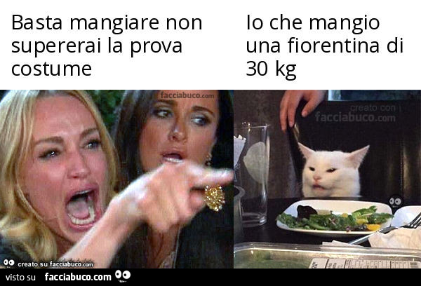 Basta mangiare non supererai la prova costume. Io che mangio una fiorentina di 30 kg