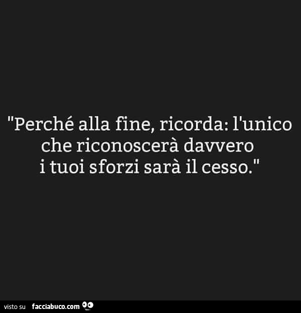 Perché alla fine, ricorda: l'unico che riconoscerà davvero i tuoi sforzi sarà il cesso