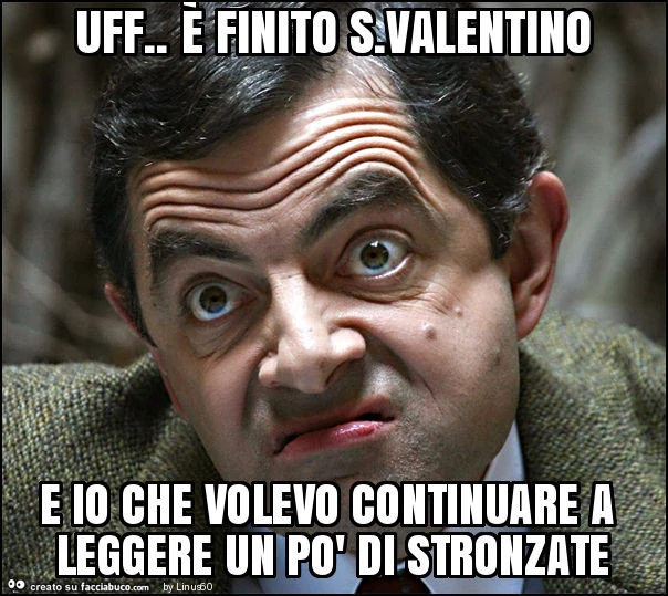 Uff. È Finito s. Valentino e io che volevo continuare a leggere un po' di stronzate