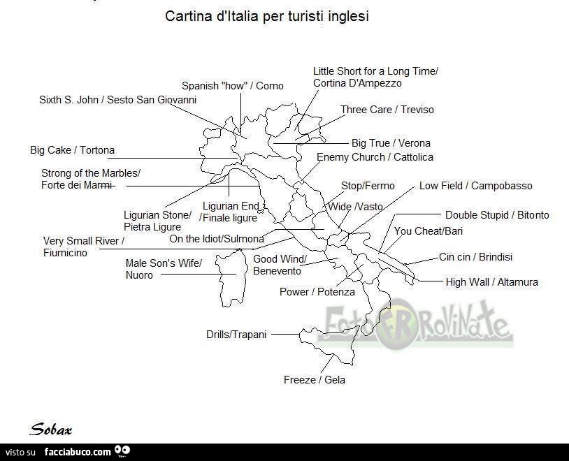 Cartina d'Italia per turisti inglesi