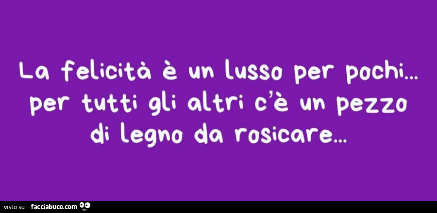 La felicità è un lusso per pochi… per tutti gli altri c'è un pezzo di legno da rosicare