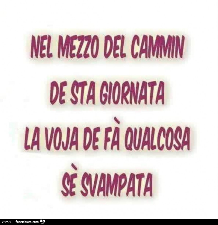 Nel mezzo del cammin de sta giornata la voja de fa qualcosa se svampata