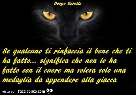 Se qualcuno ti rinfaccia il bene che ti ha fatto significa che non lo ha fatto con il cuore ma voleva solo una medaglia da appendere alla giacca