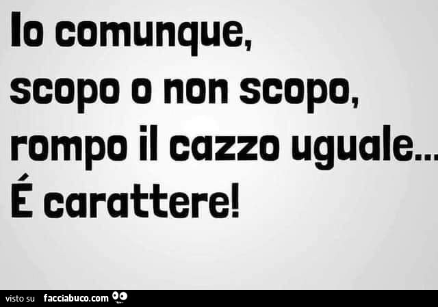 Io comunque, scopo o non scopo, rompo il cazzo uguale… e carattere