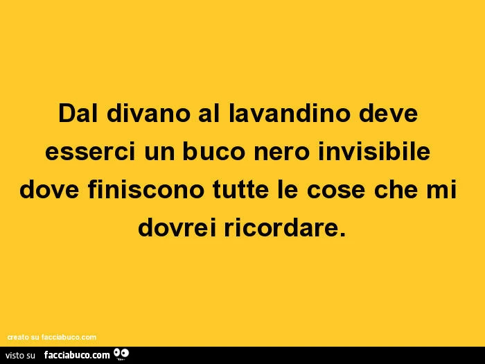 Dal divano al lavandino deve esserci un buco nero invisibile dove finiscono tutte le cose che mi dovrei ricordare