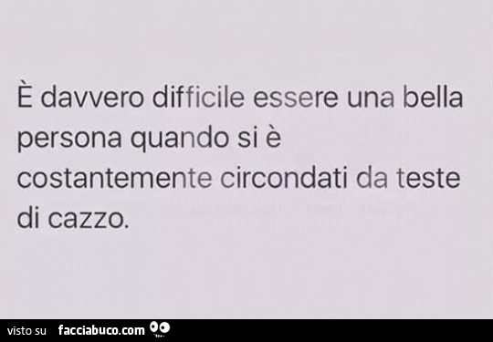 È davvero difficile essere una bella persona quando si è costantemente circondati da teste di cazzo