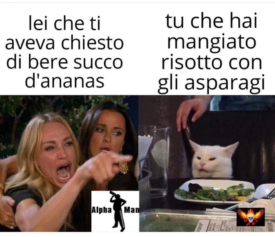 Lei che ti aveva chiesto di bere succo d'amare vs tu che hai mangiato risotto con gli asparagi