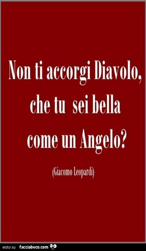 Non li accorgi diavolo, che tu sei bella come un angelo? Giacomo Leopardi