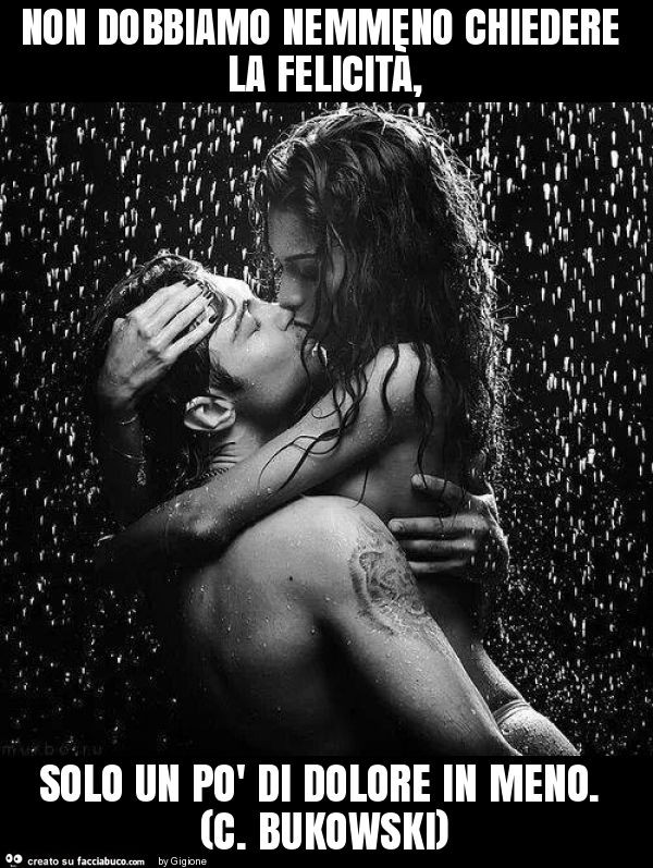 Non dobbiamo nemmeno chiedere la felicità, solo un po' di dolore in meno. (C. Bukowski)