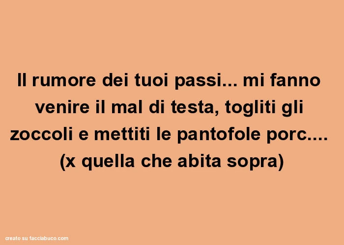 Il rumore dei tuoi passi&hellip; mi fanno venire il mal di testa, togliti gli zoccoli e mettiti le pantofole porc&hellip; (x quella che abita sopra)