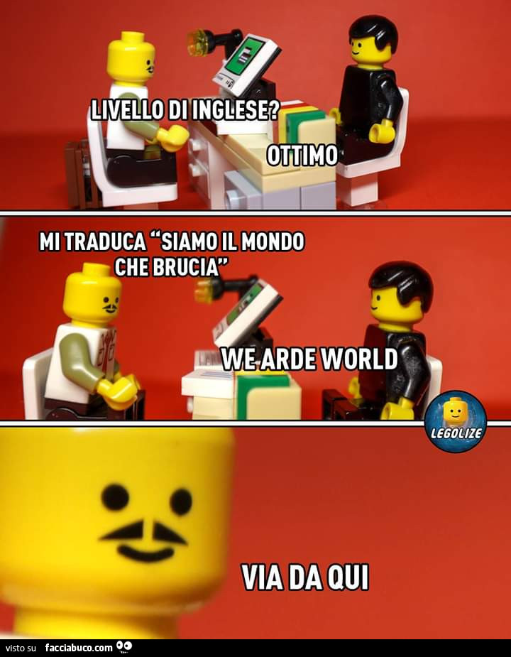 Livello di inglese? Ottimo. Mi traduca siamo il mondo che brucia