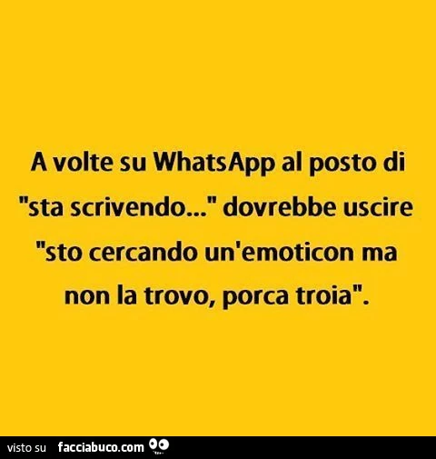 A volte su whatsapp al posto di sta scrivendo&hellip; dovrebbe uscire sto cercando un'emoticon ma non la trovo, porca troia