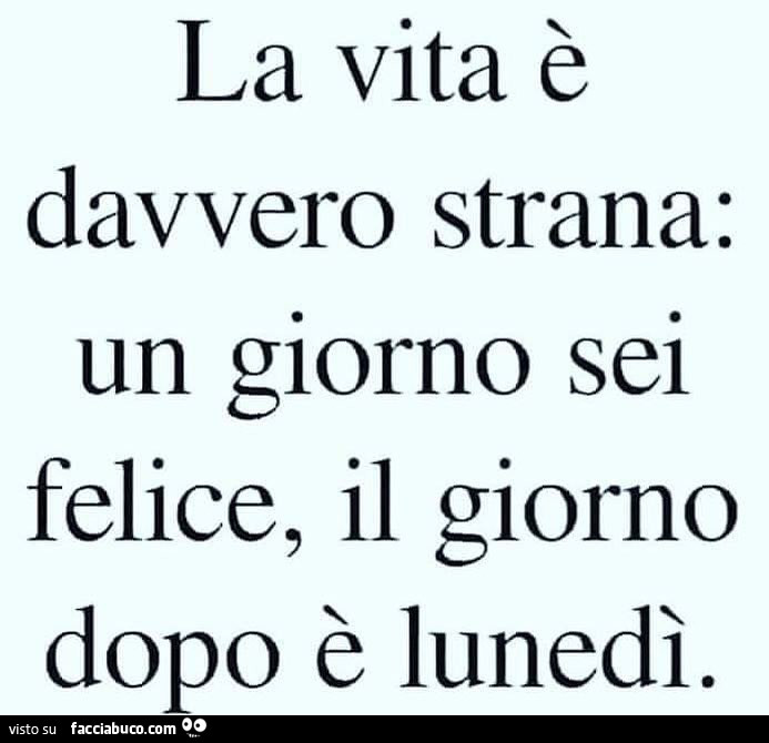 La vita è davvero strana: un giorno sei felice, il giorno dopo è lunedì