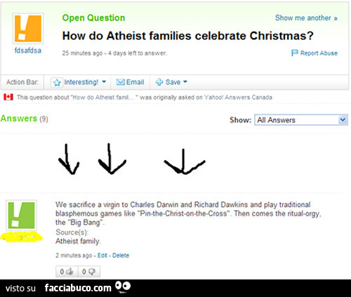 How do atheist families celebrate christmas? We sacrifice a virgin to charles darwin
