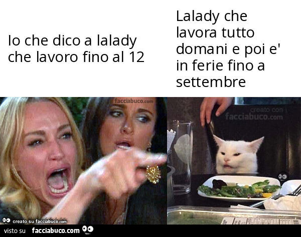 Io che dico a lalady che lavoro fino al 12 Lalady che lavora tutto domani e poi è in ferie fino a settembre