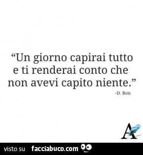 Un giorno capirai tutto e ti renderai conto che non avevi capito niente