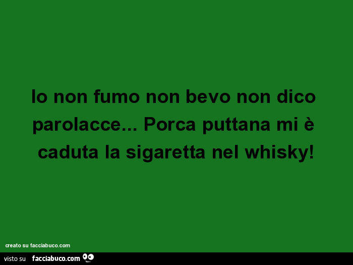 Io non fumo non bevo non dico parolacce… porca puttana mi è caduta la sigaretta nel whisky