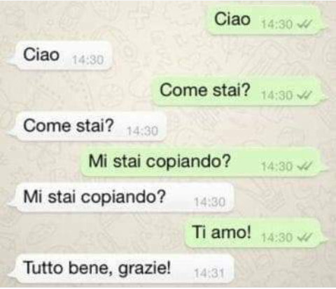 Ciao ciao come stai come stai mi stai copiando