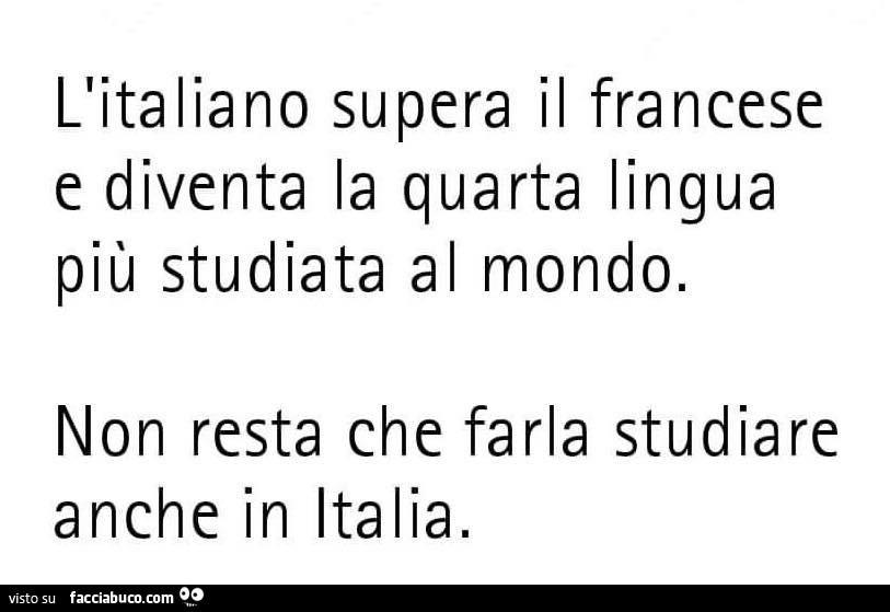 L'italiano supera il francese e diventa la quarta lingua più studiata al mondo. Non resta che farla studiare anche in italia