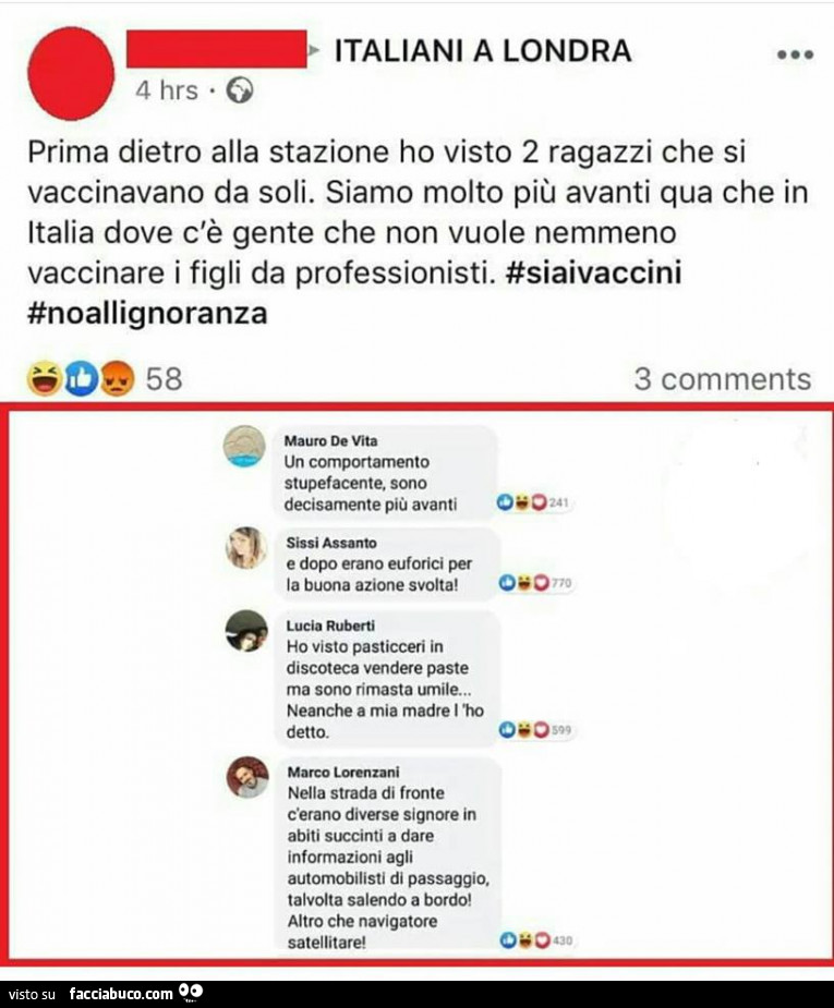 Prima dietro alla stazione Ho visto 2 ragazzi che si vaccinavano da soli. Siamo molto più avanti qua che in italia dove c'è gente che non vuole nemmeno vaccinare i figli da professionisti. Un comportamento stupefacente