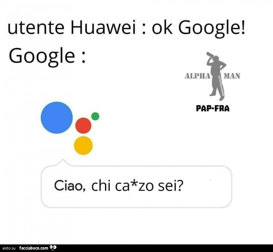 Utente huawei: ok google! Google: ciao, chi cazzo sei?