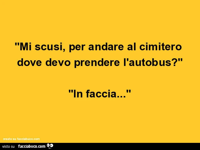 Mi scusi, per andare al cimitero dove devo prendere l'autobus? In faccia&hellip;