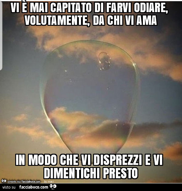 Vi è mai capitato di farvi odiare, volutamente, da chi vi ama in modo che vi disprezzi e vi dimentichi presto