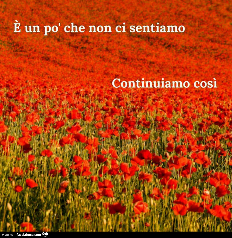 E un po' che non ci sentiamo. Continuiamo così
