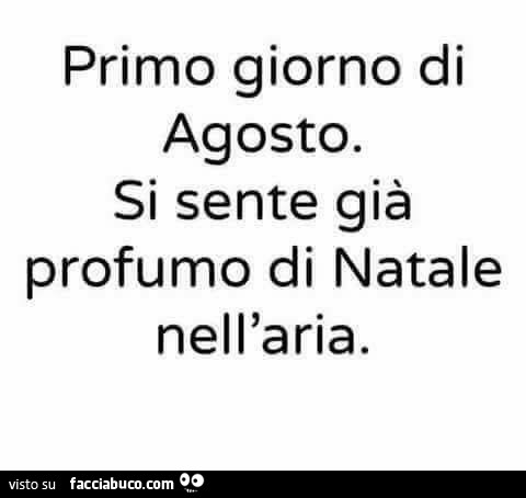 Primo giorno di agosto. Si sente già profumo di natale nell'aria