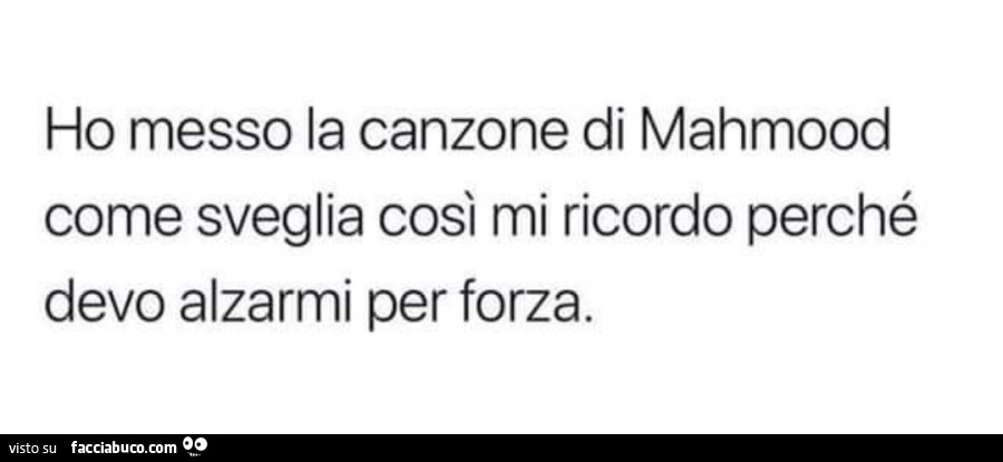 Ho messo la canzone di mahmood come sveglia così mi ricordo perché devo alzarmi per forza