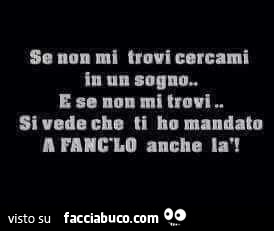 Se non mi trovi cercami in un sogno e se non mi trovi… si vede che ti ho mandato a fanculo anche la