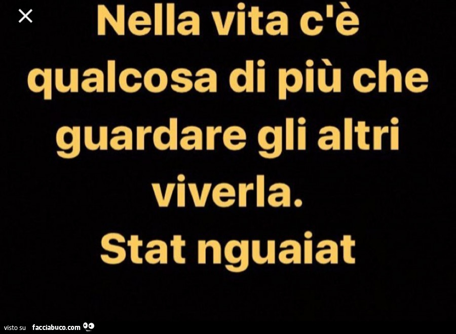 Nella vita c'è qualcosa di più che guardare gli altri viverla. Stat nguaiat