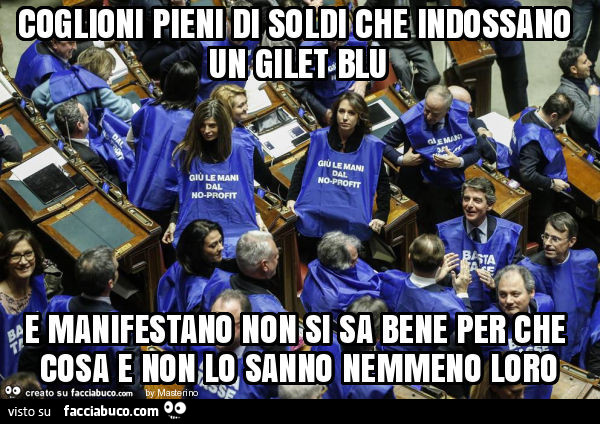 Coglioni pieni di soldi che indossano un gilet blu e manifestano non si sa bene per che cosa e non lo sanno nemmeno loro