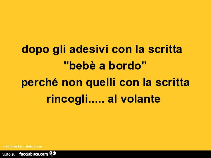 Dopo gli adesivi con la scritta "bebè a bordo" perché non quelli con la scritta rincogli&hellip; al volante
