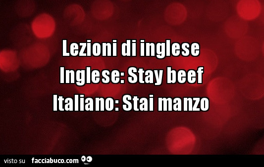Lezioni di inglese. Inglese: stay beef italiano: stai manzo