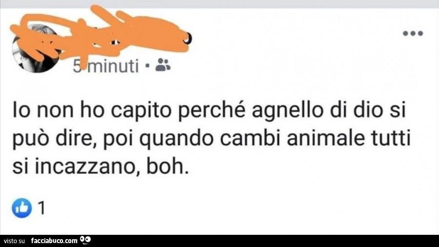 Io non ho capito perché agnello di dio si può dire, poi quando cambi animale tutti si incazzano, boh
