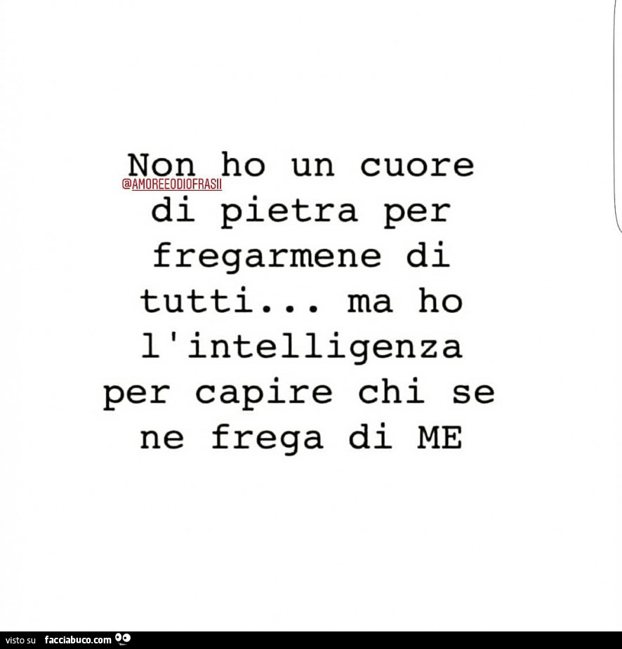 Non ho un cuore di pietra per fregarmene di tutti… ma ho l'intelligenza per capire chi se ne frega di me