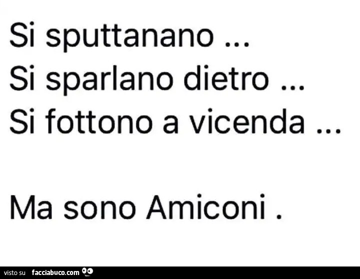 Si sputtanano… si sparlano dietro… si fottono a vicenda… ma sono amiconi